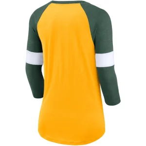 Green bay packers nike womens football pride raglan 34 sleeve t shirt Heather goldheather green M