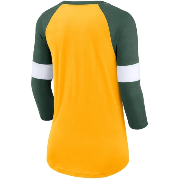 Green bay packers nike womens football pride raglan 34 sleeve t shirt Heather goldheather green M