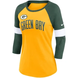Green bay packers nike womens football pride raglan 34 sleeve t shirt Heather goldheather green S