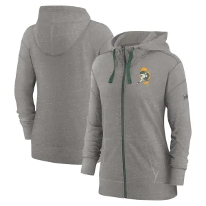 Green bay packers nike womens gym vintage full zip hoodie Heather charcoal