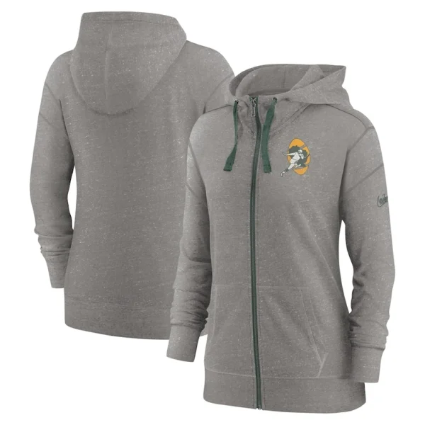 Green bay packers nike womens gym vintage full zip hoodie Heather charcoal