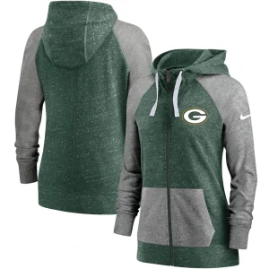 Green bay packers nike womens gym vintage full zip hoodie Heathered green
