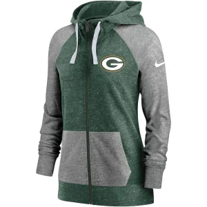 Green bay packers nike womens gym vintage full zip hoodie Heathered green S