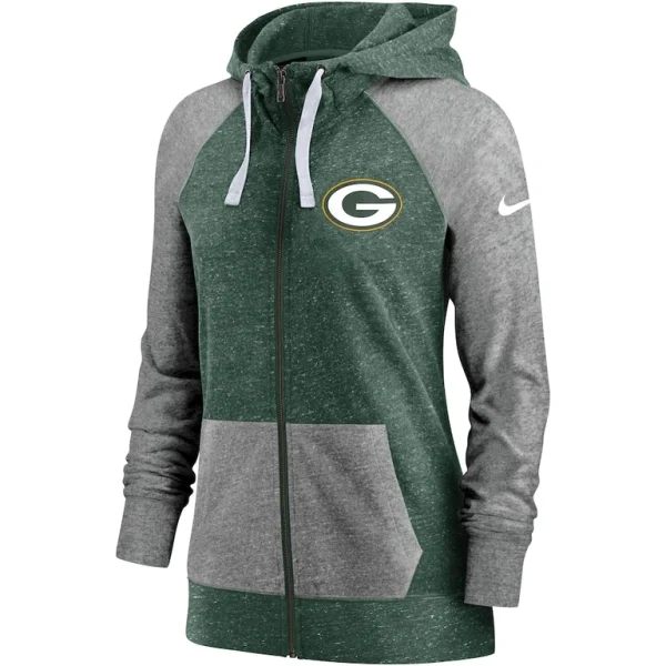 Green bay packers nike womens gym vintage full zip hoodie Heathered green S