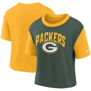 Green bay packers nike womens high hip fashion t shirt Goldgreen