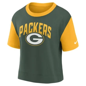 Green bay packers nike womens high hip fashion t shirt Goldgreen S