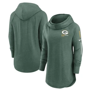 Green bay packers nike womens minimal statement lightweight raglan funnel neck pullover hoodie Heather green