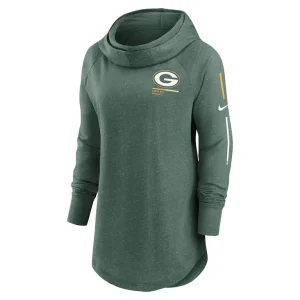 Green bay packers nike womens minimal statement lightweight raglan funnel neck pullover hoodie Heather green S