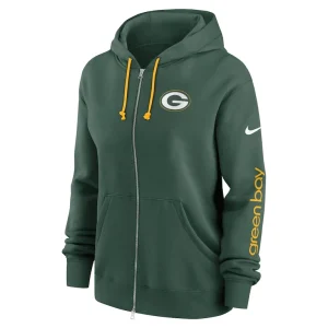 Green bay packers nike womens phoenix hoodie full zip sweatshirt Green S