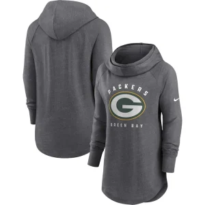 Green bay packers nike womens raglan funnel neck pullover hoodie Heather charcoal