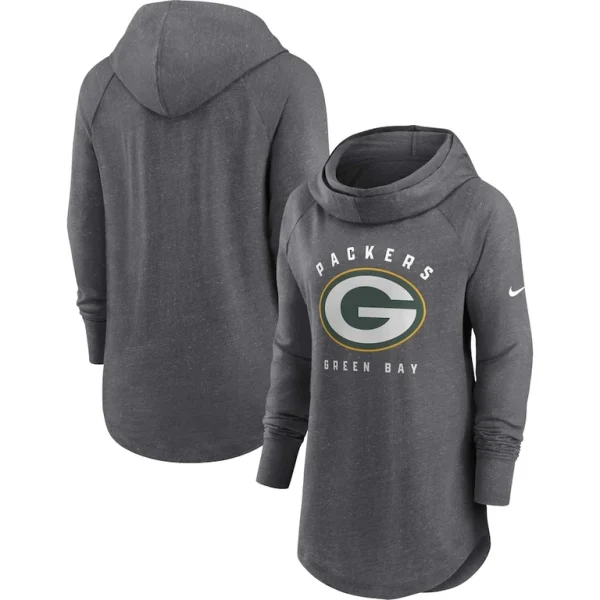 Green bay packers nike womens raglan funnel neck pullover hoodie Heather charcoal