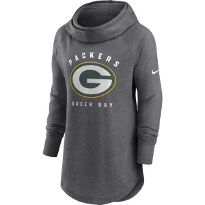 Green bay packers nike womens raglan funnel neck pullover hoodie Heather charcoal S