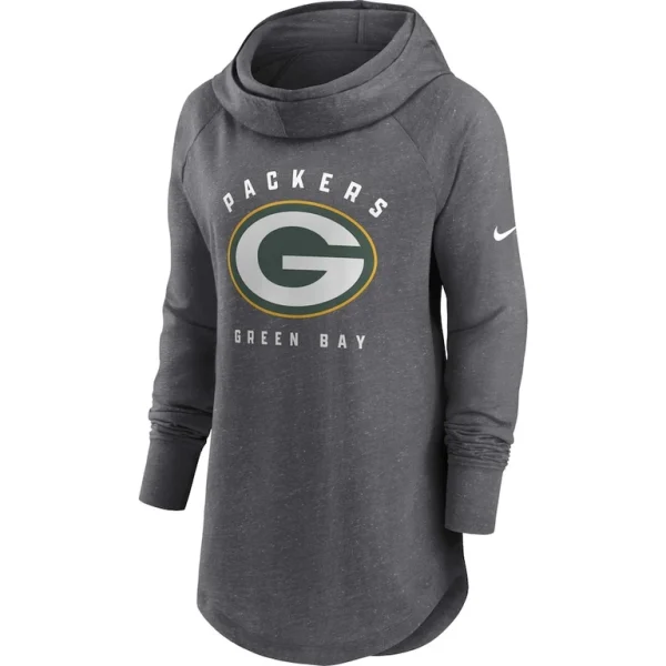 Green bay packers nike womens raglan funnel neck pullover hoodie Heather charcoal S