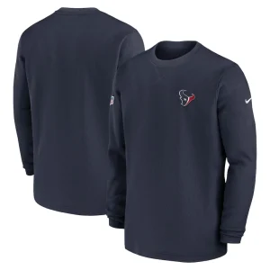 Houston texans nike 2023 sideline throwback heavy brushed waffle long sleeve top Navy