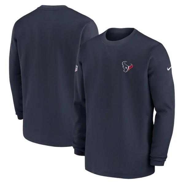 Houston texans nike 2023 sideline throwback heavy brushed waffle long sleeve top Navy