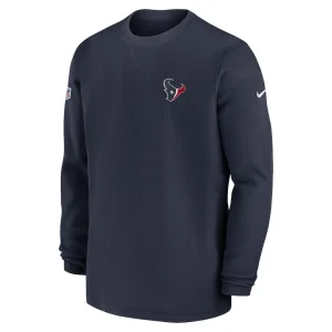 Houston texans nike 2023 sideline throwback heavy brushed waffle long sleeve top Navy M