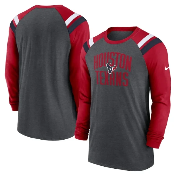 Houston texans nike tri blend raglan athletic long sleeve fashion t shirt Heathered charcoal