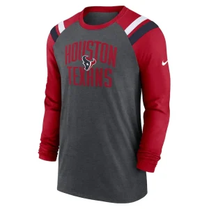 Houston texans nike tri blend raglan athletic long sleeve fashion t shirt Heathered charcoal M