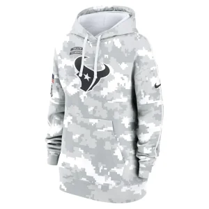 Houston texans nike womens 2024 salute to service club fleece oversized pullover hoodie Arctic camo S