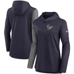 Houston texans nike womens chevron hoodie performance long sleeve t shirt Navyheathered charcoal