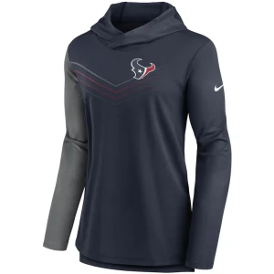 Houston texans nike womens chevron hoodie performance long sleeve t shirt Navyheathered charcoal S