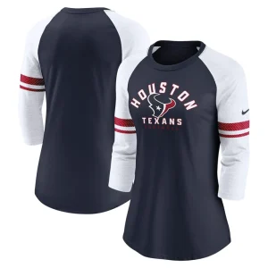 Houston texans nike womens fashion 34 sleeve raglan fashion t shirt Navy