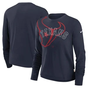 Houston texans nike womens layered logo cropped long sleeve fashion t shirt Navy