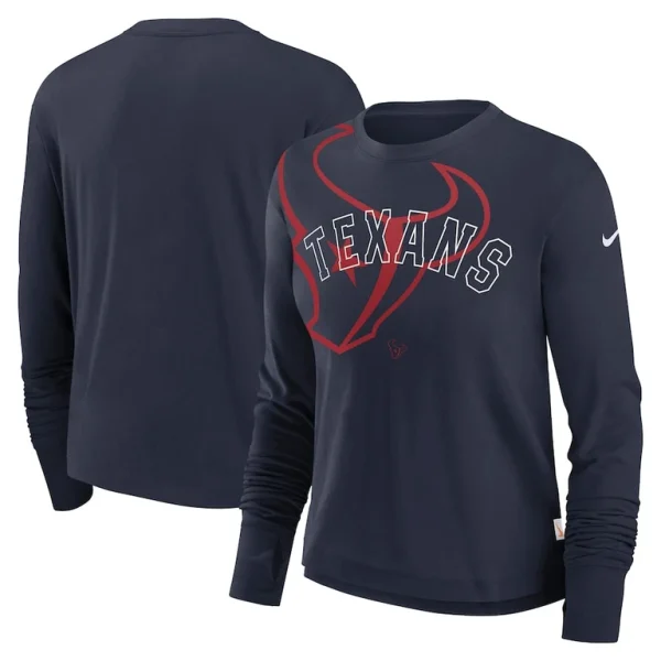 Houston texans nike womens layered logo cropped long sleeve fashion t shirt Navy