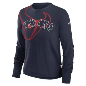 Houston texans nike womens layered logo cropped long sleeve fashion t shirt Navy S
