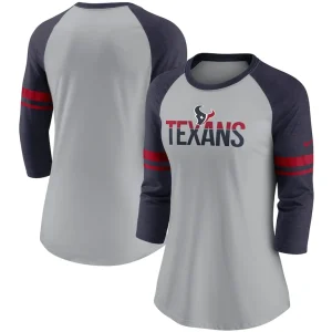 Houston texans nike womens stripe mesh nickname tri blend 34 sleeve t shirt Heathered graynavy