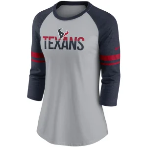 Houston texans nike womens stripe mesh nickname tri blend 34 sleeve t shirt Heathered graynavy S