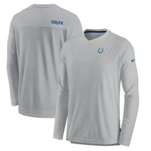 Indianapolis colts nike sideline coach chevron lock up long sleeve v neck performance t shirt Gray