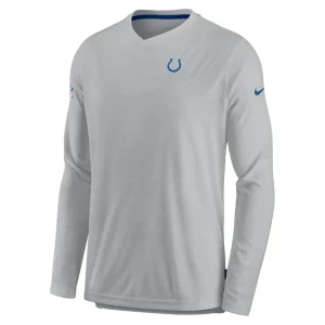 Indianapolis colts nike sideline coach chevron lock up long sleeve v neck performance t shirt Gray M