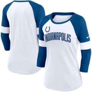 Indianapolis colts nike womens football pride slub 34 raglan sleeve t shirt Whiteheathered royal