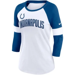 Indianapolis colts nike womens football pride slub 34 raglan sleeve t shirt Whiteheathered royal S