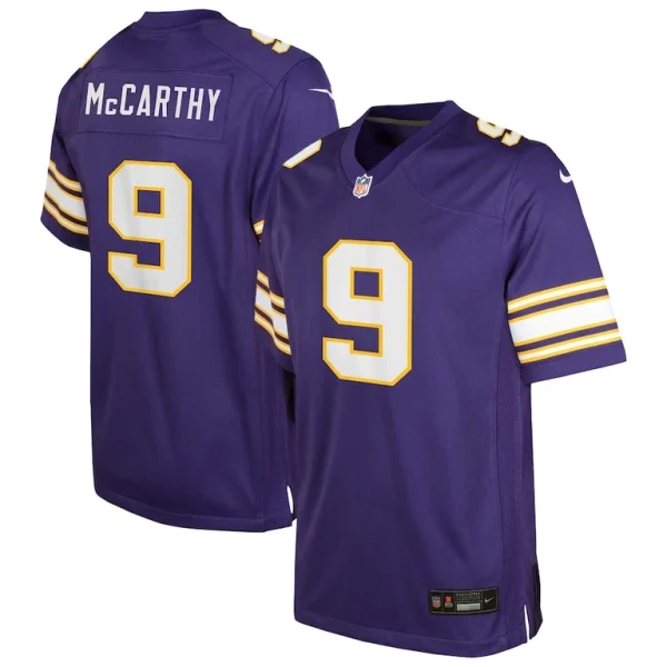 J.j. mccarthy minnesota vikings nike youth classic alternate player game jersey Purple