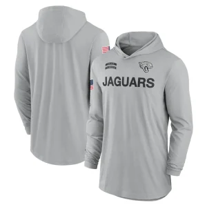 Jacksonville jaguars nike 2024 salute to service lightweight performance long sleeve hooded t shirt Gray