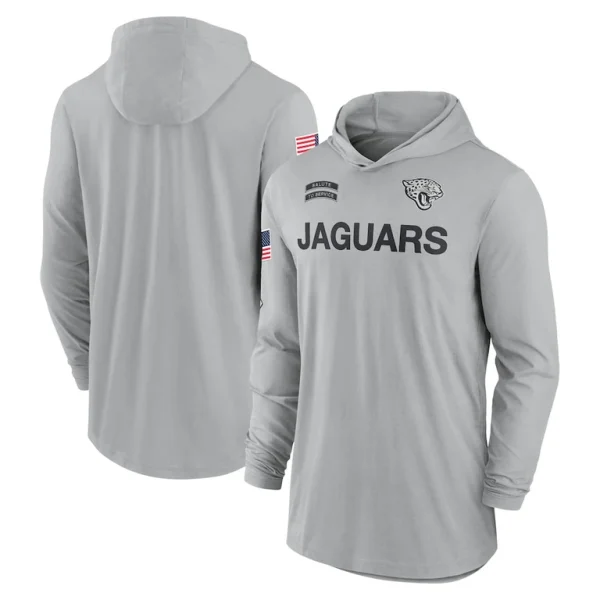 Jacksonville jaguars nike 2024 salute to service lightweight performance long sleeve hooded t shirt Gray