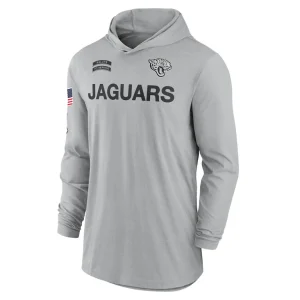 Jacksonville jaguars nike 2024 salute to service lightweight performance long sleeve hooded t shirt Gray M