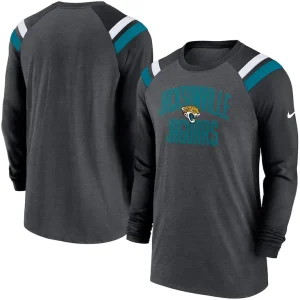 Jacksonville jaguars nike tri blend raglan athletic long sleeve fashion t shirt Heathered charcoalblack