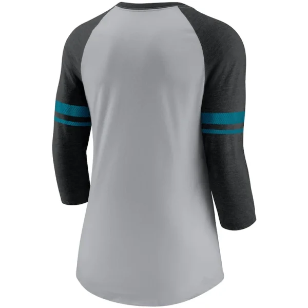 Jacksonville jaguars nike womens stripe mesh nickname tri blend 34 sleeve t shirt Heathered grayblack M