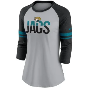 Jacksonville jaguars nike womens stripe mesh nickname tri blend 34 sleeve t shirt Heathered grayblack S