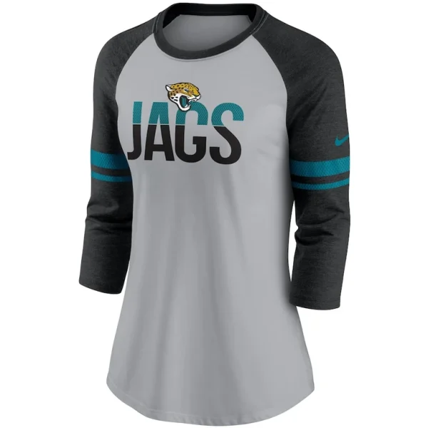 Jacksonville jaguars nike womens stripe mesh nickname tri blend 34 sleeve t shirt Heathered grayblack S