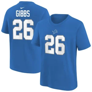 Jahmyr gibbs detroit lions nike youth player name number t shirt Blue