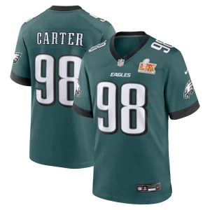Jalen carter philadelphia eagles nike super bowl lix game player jersey Midnight green