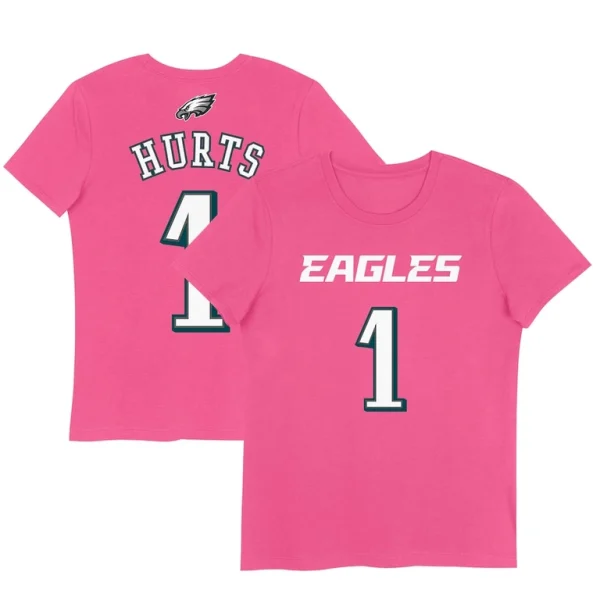 Jalen hurts philadelphia eagles girls youth player name number t shirt Pink