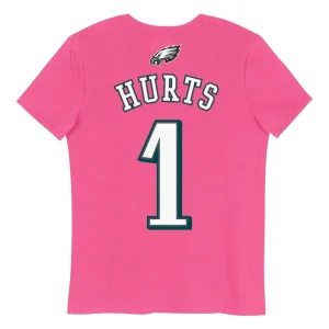 Jalen hurts philadelphia eagles girls youth player name number t shirt Pink Yth L