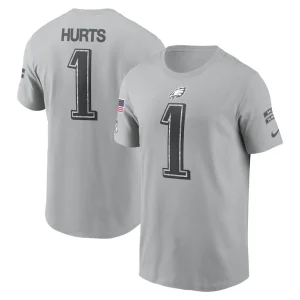 Jalen hurts philadelphia eagles nike 2024 salute to service name number t shirt Gray