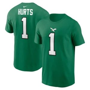 Jalen hurts philadelphia eagles nike alternate player name number t shirt Kelly green