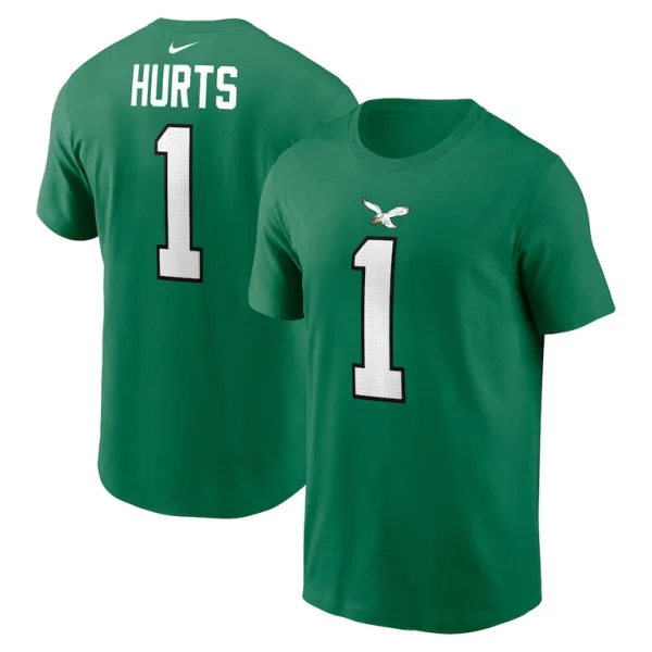 Jalen hurts philadelphia eagles nike alternate player name number t shirt Kelly green